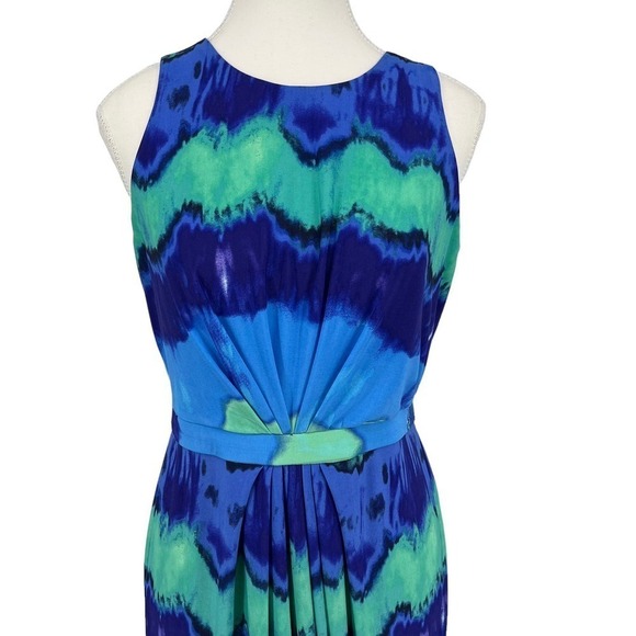 Donna Morgan Maxi Dress Size 6 Multicolor Blue Green Print Sleeveless Side Slit - Picture 3 of 7